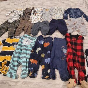 Carter's Newborn Baby Boy Bundle Long Sleeve Onesies Pajamas Pants Hat Gloves
